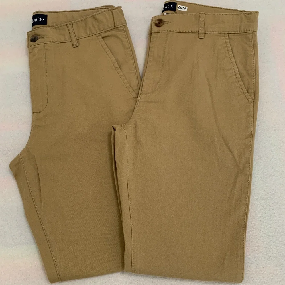 2-Pack The Children's Place Chino Pants BIG BOY Uniform 16 Tan Khaki Adjustable